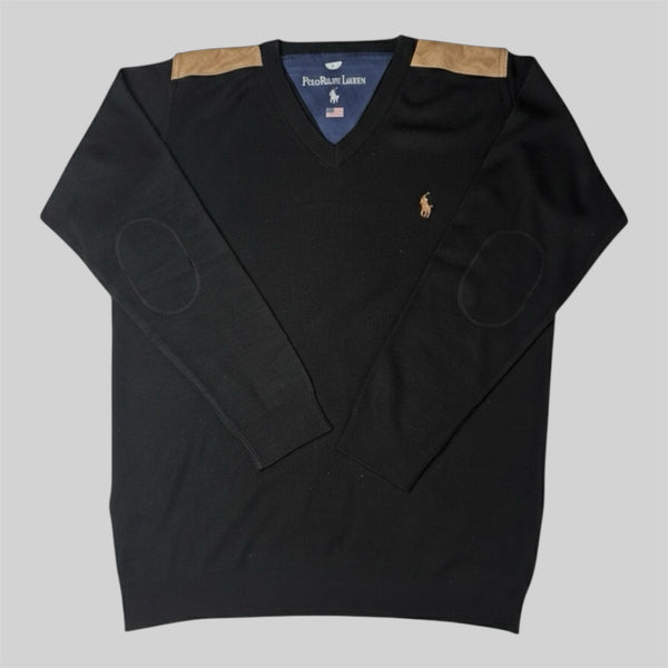 RL Fine Denim Estate V-Neck Black Sweater (L)
