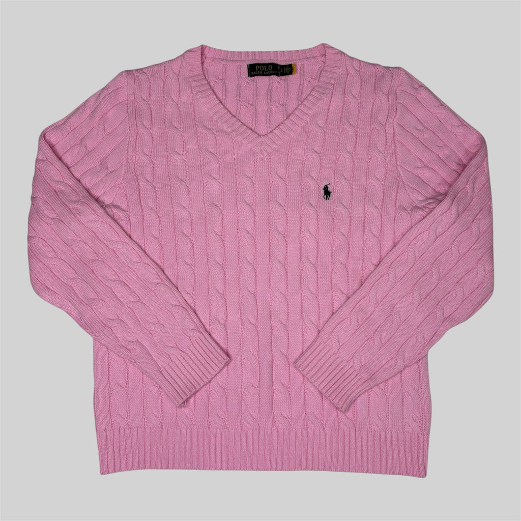 Cable‑Knit Jumper V Neck – Pink (S)