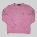 Cable‑Knit Jumper V Neck – Pink (S)