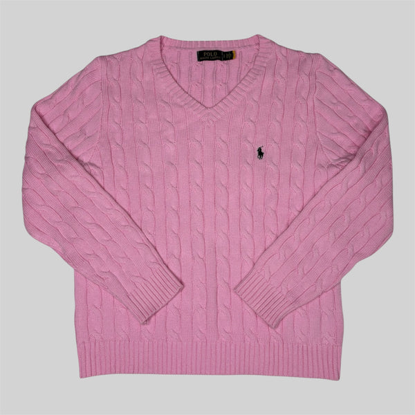 RL Cable‑Knit Jumper V Neck – Pink (S)