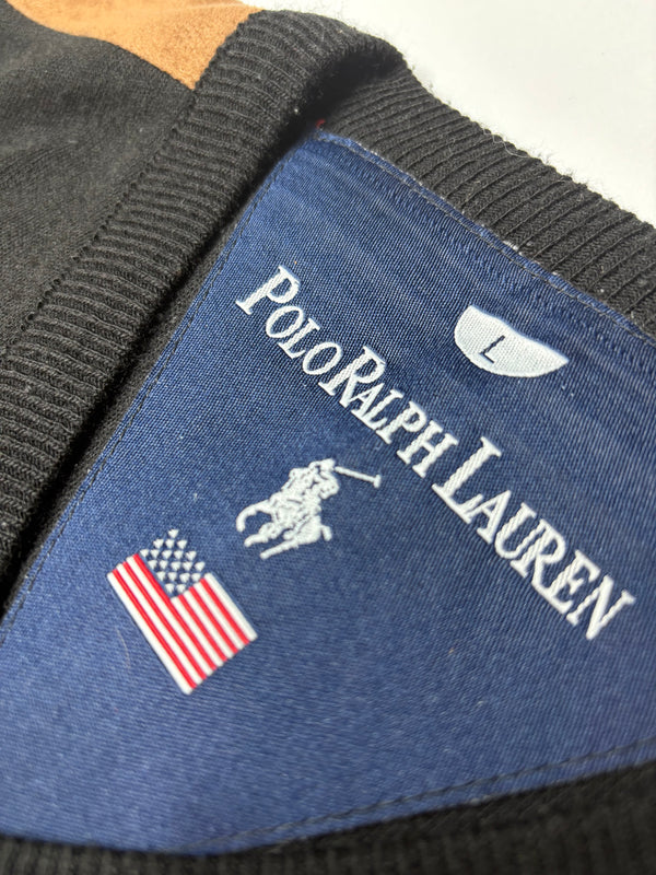 RL Fine Denim Estate V-Neck Black Sweater (L)