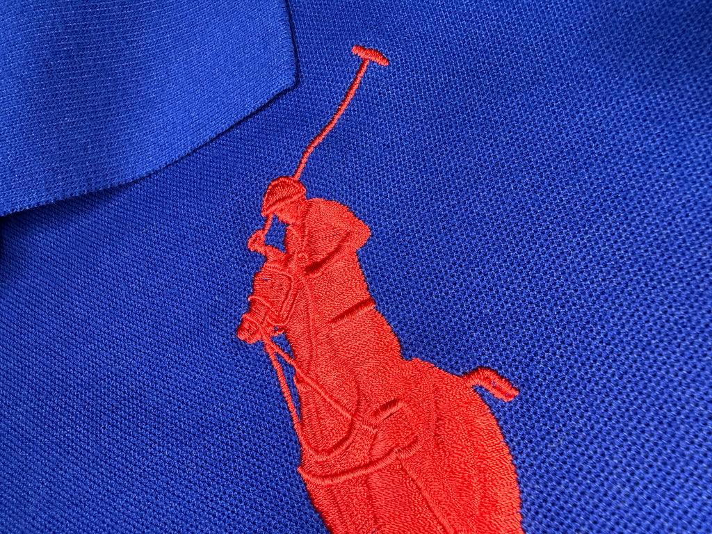 Big Pony Cotton Mesh Blue Polo Shirt (L)
