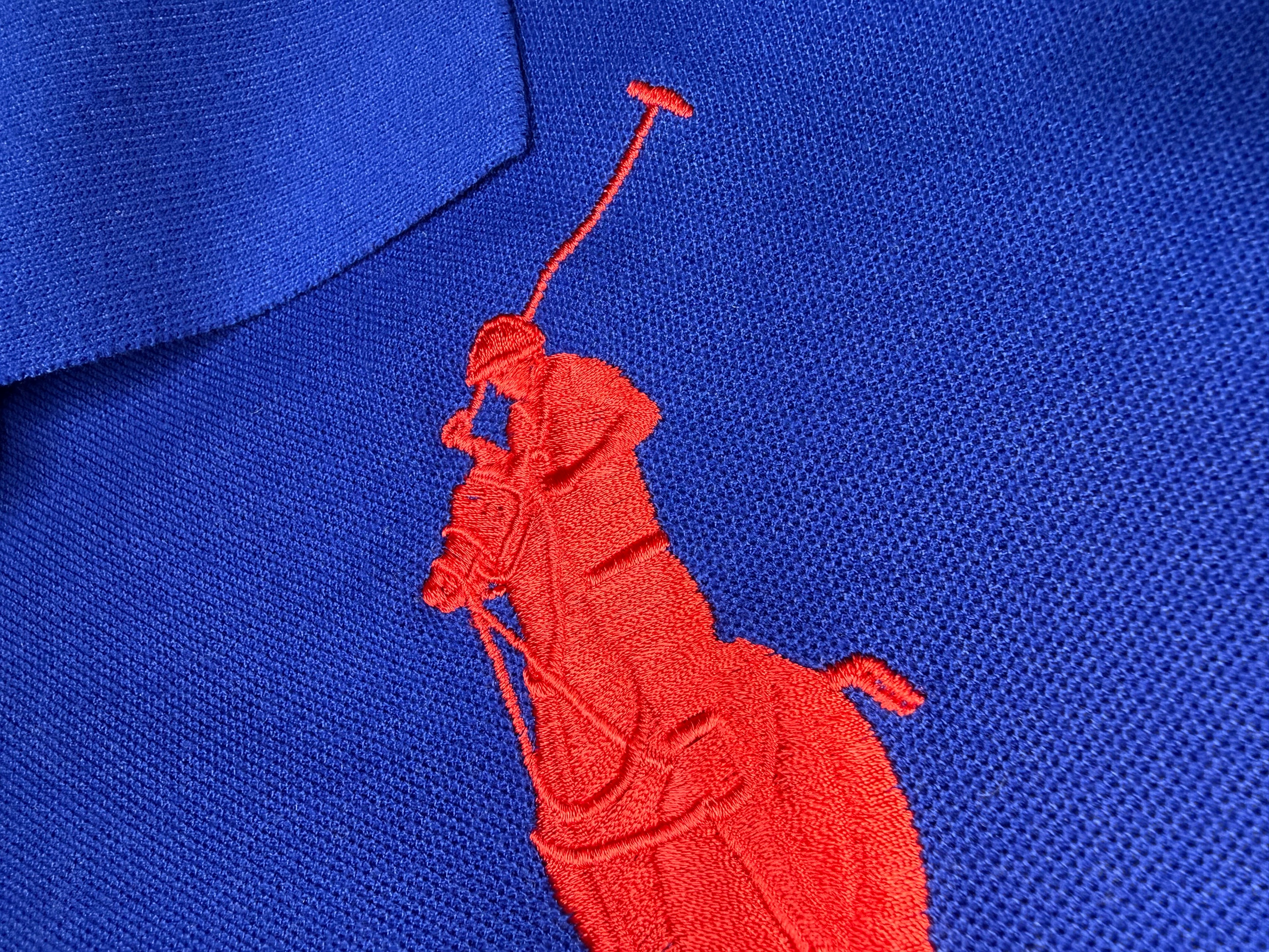 Big Pony Cotton Mesh Blue Polo Shirt (L)