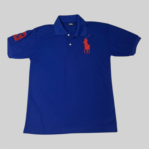 RL Big Pony Cotton Mesh Blue Polo Shirt (L)